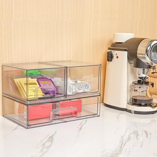 Bottle Storage Drawers Set of 4, Clear Plastic Organizer Bins