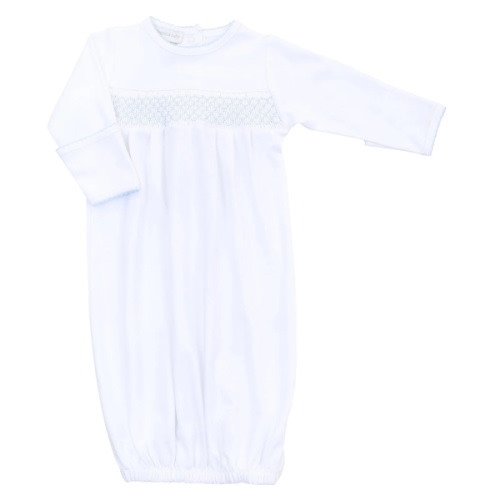 Essentials Smocked Gown with Blue Trim