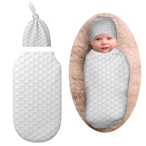 Golf Ball Print Newborn Baby Swaddle Blanket with Beanie Hat Baby Receiving Blanket Soft Baby Sleep Sack Baby Wraps Blankets Gifts for Boys Girls Infant