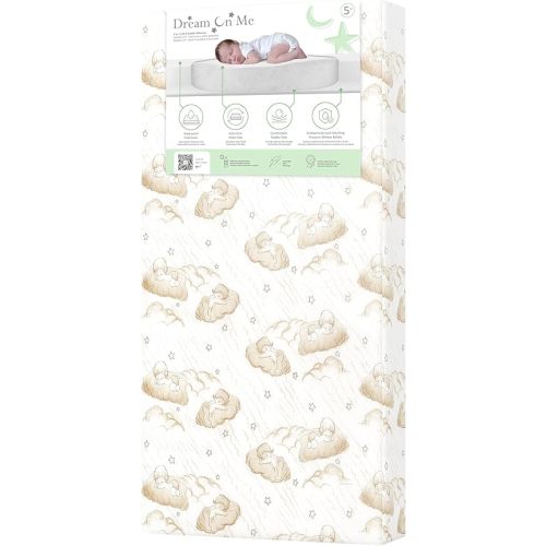 Dream On Me Little Lullaby 5” 2-in-1 Crib & Toddler Mattress, Dual-Sided Infant & Toddler Support, Waterproof & Stain Resistant, GREENGUARD Gold & Baby Safety Alliance Certified - Beige Cloud