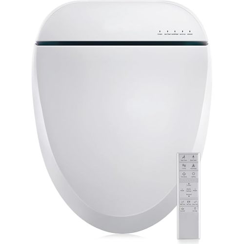 Bidet Toilet Seat, Smart Unlimited Warm Water, Electronic Heated Toilet Seat with Remote Control, Turbo Wash, Dryer, Rear and Front Wash, Slow Closes, Night Light, White, 102S-W