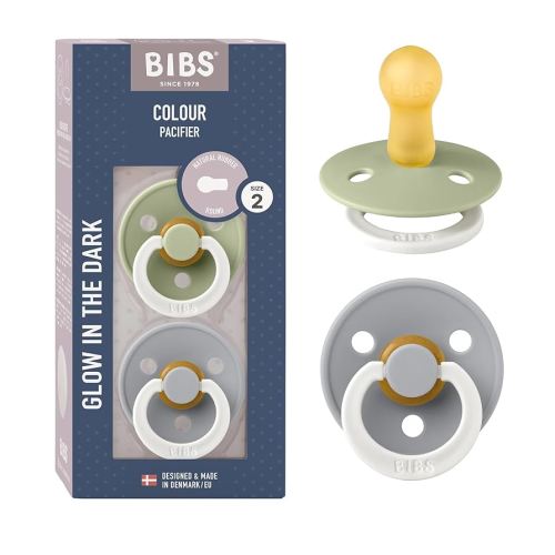 Bibs Pacifiers | Natural Rubber Baby Pacifier | Set of 2 BPA-Free Soothers | Made in Denmark | Sage Night/Cloud Night | Size 6-18 Months