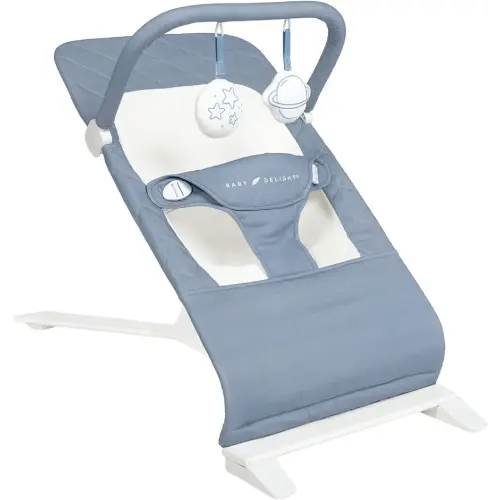 Baby Delight Alpine Deluxe Portable Baby Bouncer | Infant | 0-6 Months | 100% GOTS Certified Organic Cotton Fabric | Organic Dusty Blue