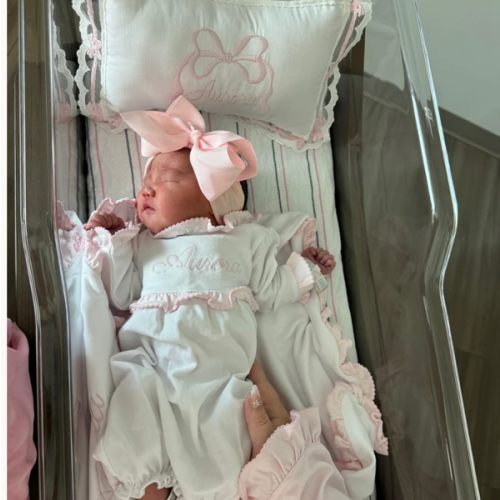 White with Baby Pink Ruffle Personalized Baby Coming Home Set – Caprilina