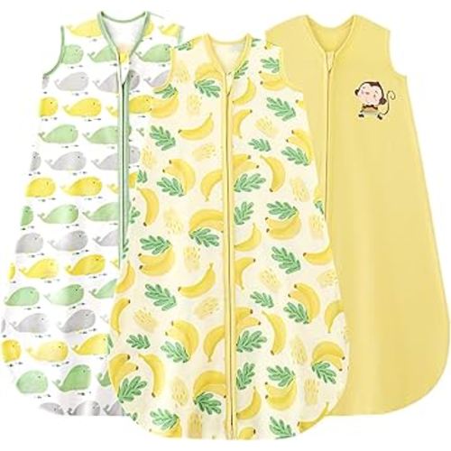 Yoofoss Baby Sleep Sack 0-6 Months Baby Wearable Blanket 100% Cotton 2-Way Zipper TOG 0.5 Toddler Sleeping Sack 3 Pack, Lightweight Sleep Sacks for Babies(Small)
