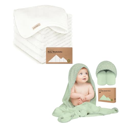 KeaBabies Organic Baby Washcloths and Baby Hooded Towel - Soft Baby Wash Cloths for Newborn, Kids - Baby Towel, Toddler Towels, Hooded Towels for Baby