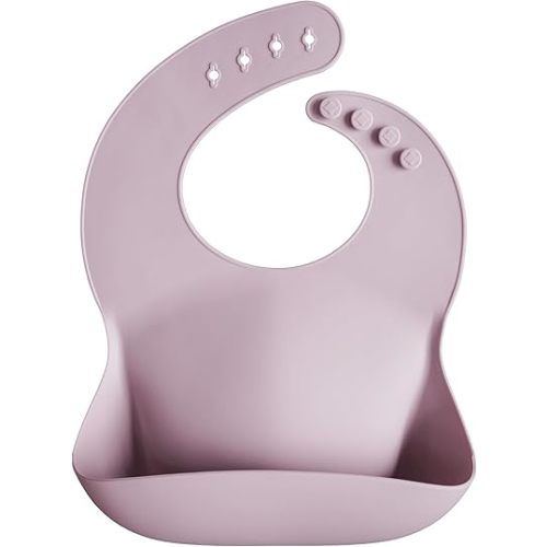 mushie Silicone Baby Bib | Adjustable Fit Waterproof Bibs (Pale Mauve)