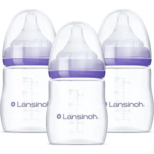 Lansinoh Anti-Colic Baby Bottles for Breastfeeding Babies, 5 Ounces, 3 Count, Includes 3 Slow Flow Nipples, Size S