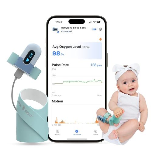 Babytone Baby Sleep Sock Monitor, Tracking Heart Rate and Movement for Infant, Wearable Foot Monitor Smart Sock with Bluetooth and APP, for 0-36 Months Newborn