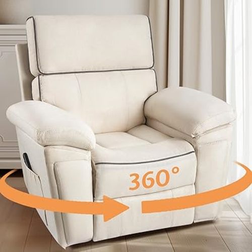 Jocisland Modern Swivel Rocking Glider Recliner Chair for Adults, Nursery Rocker Recliner with Padded Armrests & Backrest, Lazyboy Single Sofa with Side Pockets for Living Room Bedroom, Linen Beige