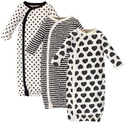 Touched by Nature Baby Girl Organic Cotton Side-Closure Snap Long-Sleeve Gowns 3pk, Heart, 0-6 Months