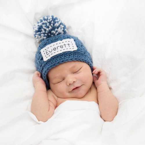 Crocheted Monogrammed Baby Hat with Pom-Pom: Personalized Newborn Gift