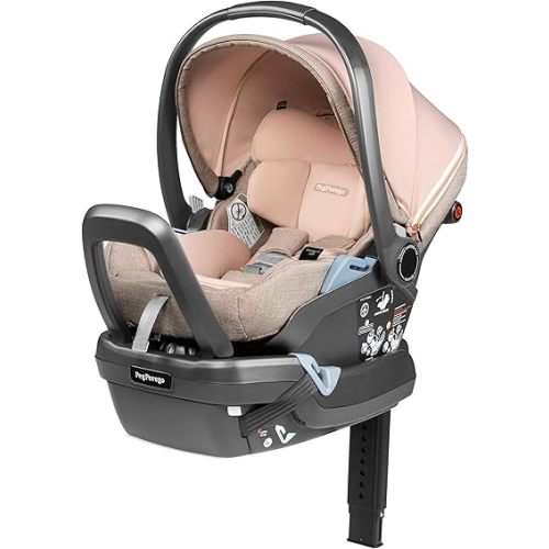 Peg Perego Primo Viaggio 4-35 Lounge - Reclining Rear Facing Infant Car Seat - Includes Base with Load Leg & Anti-Rebound Bar - for Babies 4 to 35 lbs - Made in Italy - Mon Amour (Pink & Beige)