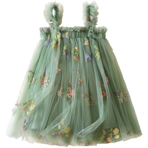 NNJXD Girl Casual Dress | Tulle, Flower Embroidery, Toddler
