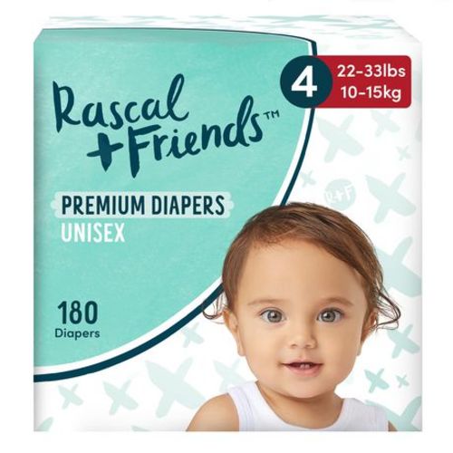 Rascal + Friends Premium Diapers - Super Value Pack, Unisex, Size 3-7, 120-200 count