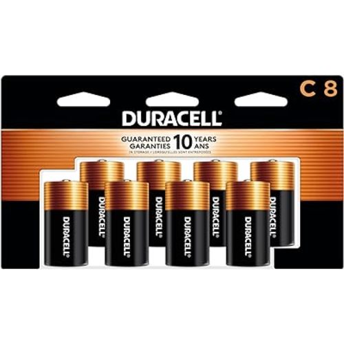 Duracell Coppertop C Batteries, 8 Count Pack, C Battery with Long-lasting Power, All-Purpose Alkaline C Battery for Household and Office Devices