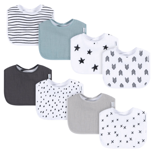 8-Pack Baby Neutral Black & White Muslin Drooling Bibs – Gerber Childrenswear