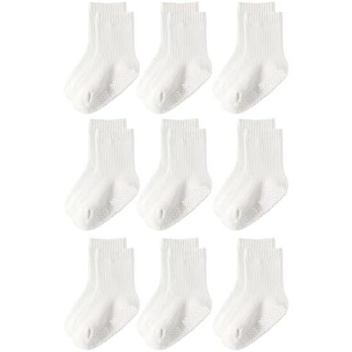 HONGTEYA 9 Pairs Toddler Boys Socks, Baby Non Slip Socks for Infant Cotton Sock with Grippers 0-5 Years