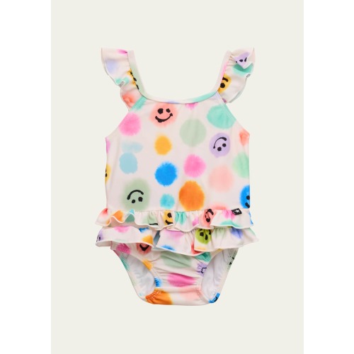 Girl's Nalani Happy Face-Print Swimsuit, Size Newborn-3