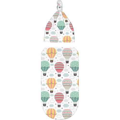 Hot Air Balloon Baby Stuff Newborn Baby Swaddle Blanket Wrap Blanket Soft Stretchy Sleep Sack with Beanie Hat Set Gifts for Infant Boy Girl