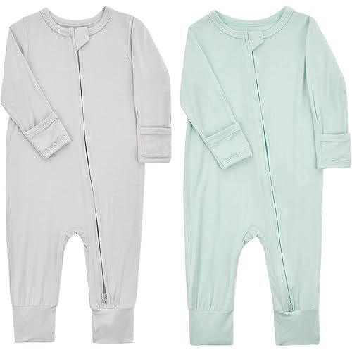 Aablexema Baby Footless Pajamas Zipper with Mitten, Rayon from Bamboo, Infant Long Sleeve Romper Pjs