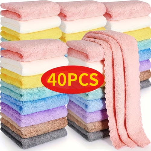 40pcs Soft And Absorbent Solid Color Washcloths - Gentle on Skin, Quick Drying, Compact Square Towels for Home Bathroom, Bathroom Essentials, 9.8 X 9.8In, Random Color