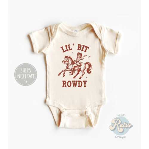 Lil Bit Rowdy Cowboy Onesie® Country Cowgirl Natural Baby Bodysuit Girls Retro Cowboy Boots Baby Gift Country Cowboy