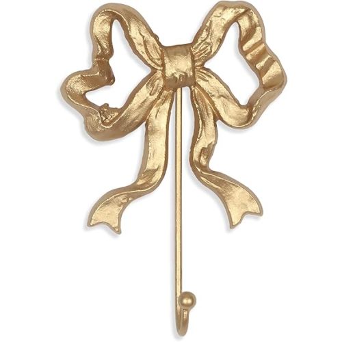 Single Bow Hook,Wall Mounted Functional Hook,Antique Gold Cast Iron Hooks for Coats,Hats,Bags, Bath Towels ,Room Decorations,Hallway,Bathroom,Kitchen,Office (Large single bow hook:5x7.3 inches)