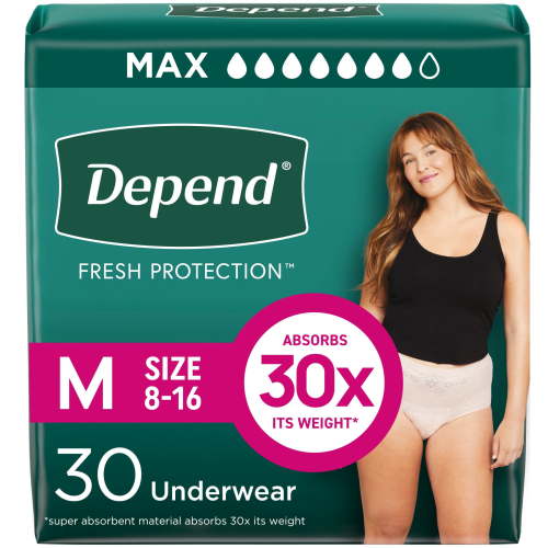 Depend Fresh Protection Incontinence Underwear for Women, Adult Diapers, M, 30 Count HSA/FSA Eligible