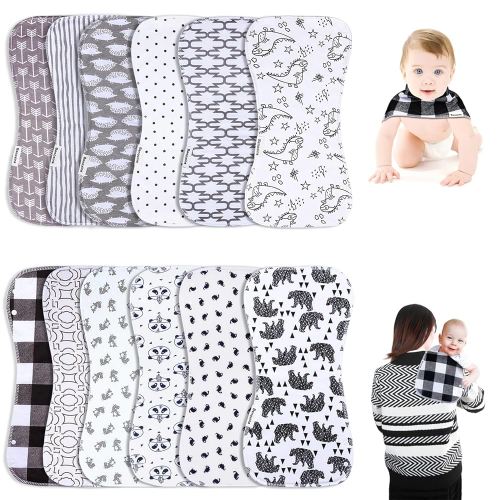Baby Burp Cloths & Baby Bibs 2-in-1 Design Large Size 3 Layers Thicken 100% Cotton Super Absorbent and Soft Baby Spit Up Burping Rags Baby Burp Cloth Set for Boys and Girls 12 Pack