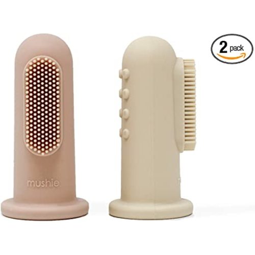 mushie Baby Finger Toothbrush (Blush/Shifting Sand) 2-Pack