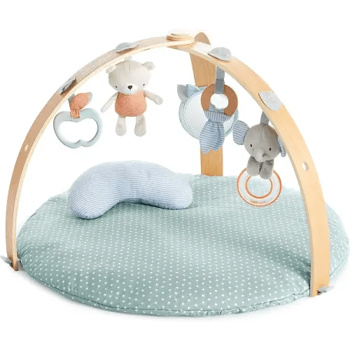 Ingenuity Cozy Spot Reversible Duvet Activity Gym & Play Mat with Wooden Toy bar - Loamy, Newborn and up