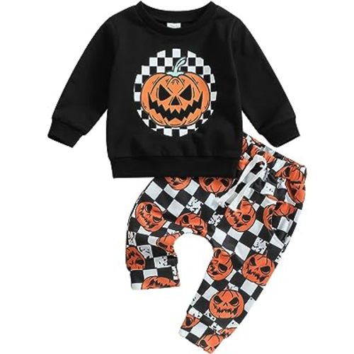 Halloween Baby Boy Clothes Long Sleeve Pumpkin Sweatshirt Toddler Boy Fall Winter Halloween Party Pants Set