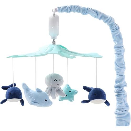 The Peanutshell Crib Mobile for Boys or Girls - Light and Dark Blue Musical Baby Crib Mobile with 12 Lullabies, Ocean Baby Nautical Nursery Decor