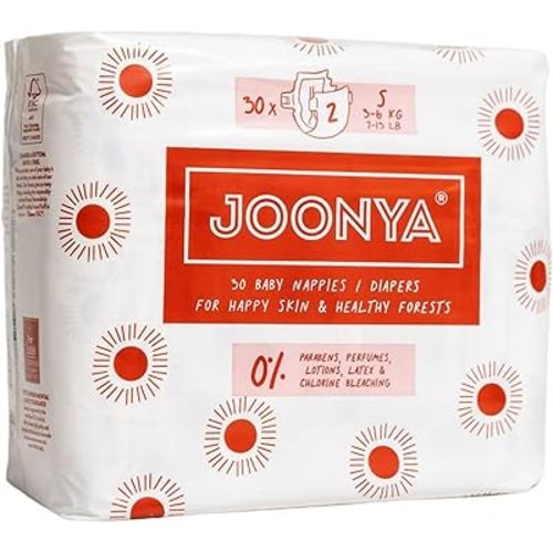 Joonya Baby Diapers, Size 2 S (7-13 lb) - 1 Bag of 30 - **New Range** - NonToxic, Eco-Friendly, Ultra Slim, Overnight Use - Made in Denmark