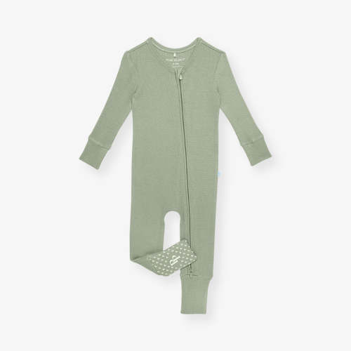 Solid Green Long Sleeve Soft Jade Waffle Convertible One Piece | Posh Peanut®