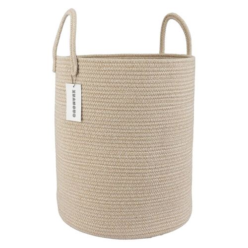 Cotton Rope Laundry Basket Hamper for Clothes Woven Storage Basket for Living Room Bedroom Boho Tall Rope Baskets for Blanket Toys Pillow Towels Baby Nursery Hamper Bin oatmeal