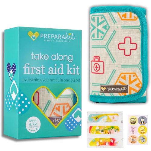 PreparaKit Travel First Aid Kit for Kids - Mini Car, Purse, Backpack, or Diaper Bag 75 Piece Medicine Includes All Essential Medical Supplies TSA-Approved (Teal)