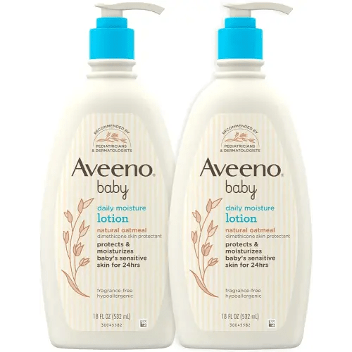 Aveeno Baby Daily Moisture Body Lotion for Delicate Skin, Natural Colloidal Oatmeal & Dimethicone, Hypoallergenic Moisturizing Lotion, Fragrance- & Paraben-Free, Twin Pack, 2 x 18 fl. oz