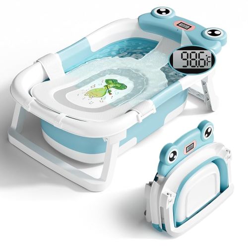 Baby Bathtub, Collapsible Newborn Bathtub for Infant to Toddler 0-24 Months with Soft Bath Net,Portable Travel Newborn Tub with No-Slip Feet, Baby Shower Gifts,Sky Blue