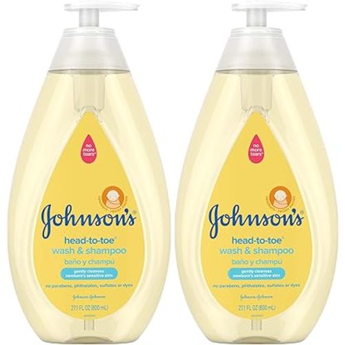 Johnson's Head-to-Toe Gentle Tear-Free Baby & Newborn Wash & Shampoo, Sulfate-, Paraben- Phthalate- & Dye-Free, Hypoallergenic Wash for Sensitive Skin & Hair, 27.1 fl. Oz (Pack of 2)