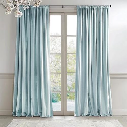 Lazzzy Baby Blue Velvet Curtains Blackout Thermal Insulated Curtains 90 Inch Long Window Drapes for Bedroom Living Room Super Soft Luxury Rod Pocket Window Treatment, 2 Panels