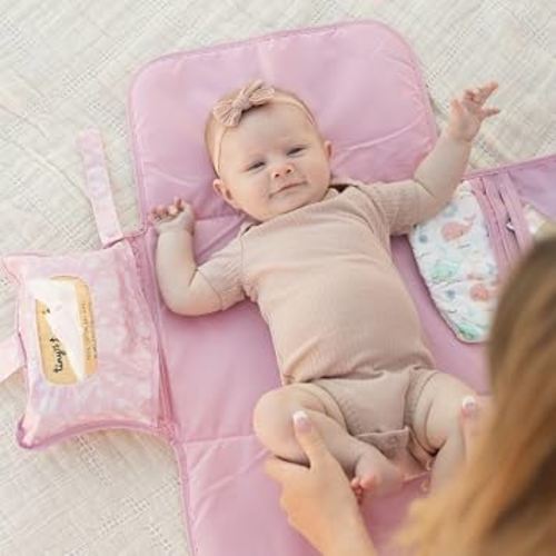 Tiny Twinkle Portable Diaper Changing Pad | Waterproof, Wipeable & Compact Baby Changing Pad for Travel | Smart Wipes Pocket & Organized Storage
