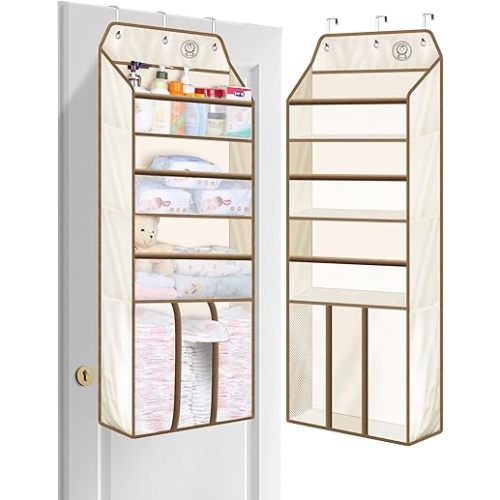 KEETDY Large Diaper Pocket Over the Door Organizer for Nursery, Closet Door Hanging Storage, Baby Organizers and Storage for Newborn Essentials & Diaper Organizer, Beige