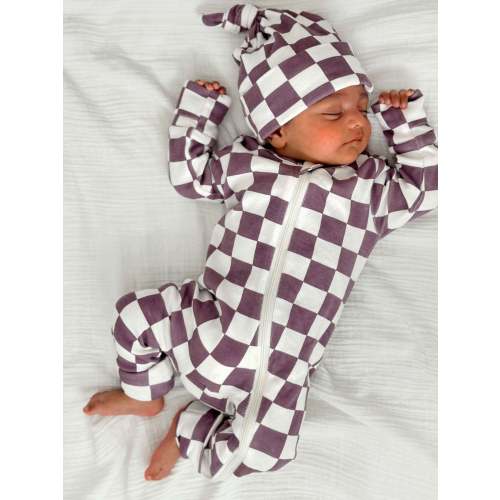 Berry Cheesecake Checkerboard / Organic 2-Way Zip Romper | 3-6M