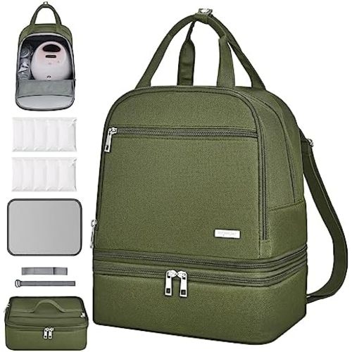 DERJUNSTAR Breast pump travel bag, Spectra Pump Backpack, Mini Pumping Bags with Pockets for Working Mom, Compatible with Spectra S1, S2, Green