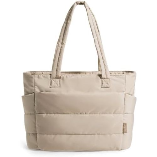 BAGSMART Tote Bag for Women, Lightweight Puffy Tote Bag with Compartments, Quilted Shoulder Bag Handbag for Travel, Work