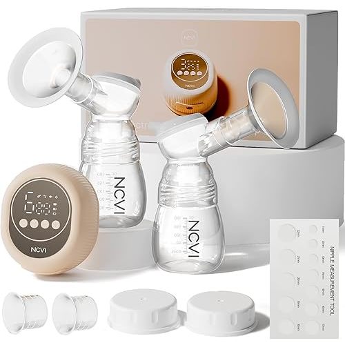 NCVI 8128 Electric Double Breast Pump Breastfeeding with 4 Modes 9 Levels, Rechargeable Pump Machine Strong Suction for Bigger Breast with 21/24mm Flanges Parts, Anti-Backflow Non-Spill and Low Noise
