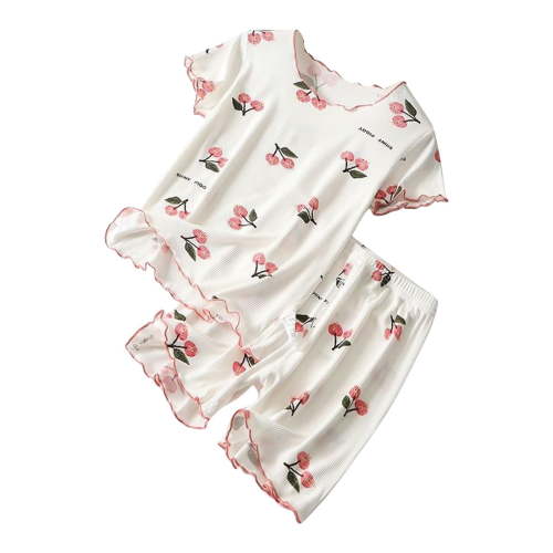 WRKEKC Summer Outfits for Girls, Baby Girl Outfits, Children's Round Neck Short Sleeve Shirt Elastic Waist Shorts Comfortable Home Suit Set