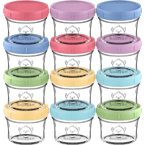 KeaBabies 12pk 4oz Glass Baby Food Containers with Lids - Leak-Proof, Microwavable Small Glass Jars, Baby Purees & Toddler Snack Storage Containers, BPA-Free, Dishwasher & Freezer Safe (Nord)